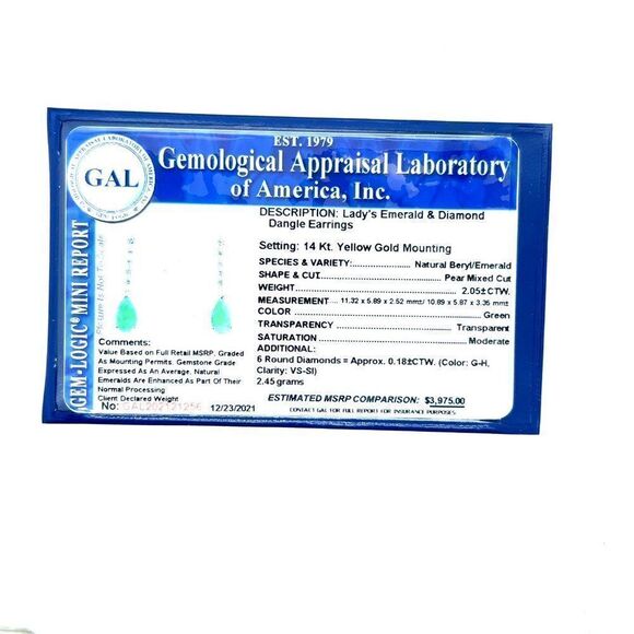 Natural Emerald Diamond  Earrings 14k Y Gold 2.23 TCW Certified $3,975 121256 - Picture 12 of 12